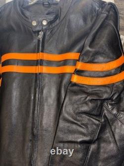 Hot Leathers Heavy Leather Motorcycle Jacket Size 54 Thinsulate Orange Stripes