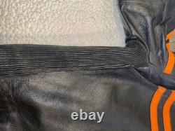 Hot Leathers Heavy Leather Motorcycle Jacket Size 54 Thinsulate Orange Stripes