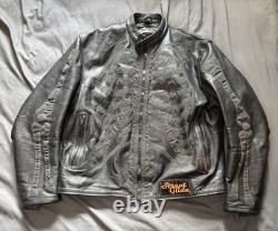 Hot Leathers Leather Jacket Mens XL Black Reflective Skeleton Biker Motorcycle