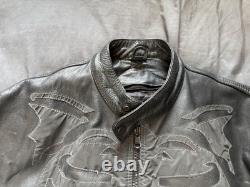 Hot Leathers Leather Jacket Mens XL Black Reflective Skeleton Biker Motorcycle