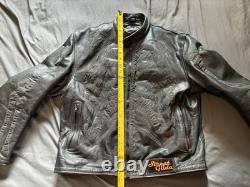 Hot Leathers Leather Jacket Mens XL Black Reflective Skeleton Biker Motorcycle