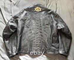Hot Leathers Leather Jacket Mens XL Black Reflective Skeleton Biker Motorcycle