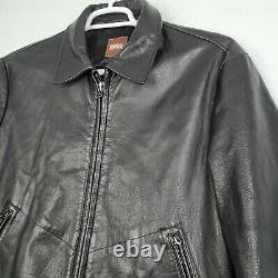 Hugo Boss Jerome Black Buff Leather Full Zip Jacket Men's 42 R