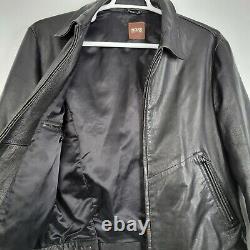 Hugo Boss Jerome Black Buff Leather Full Zip Jacket Men's 42 R