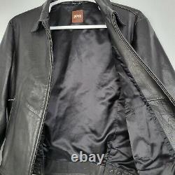 Hugo Boss Jerome Black Buff Leather Full Zip Jacket Men's 42 R