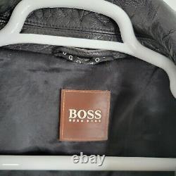 Hugo Boss Jerome Black Buff Leather Full Zip Jacket Men's 42 R