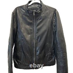 Hugo Boss Men 100% Authentic Black Soft Goat Leather Cafe Racer Biker Jacket 40R