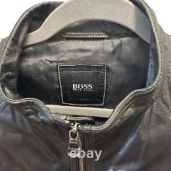 Hugo Boss Men 100% Authentic Black Soft Goat Leather Cafe Racer Biker Jacket 40R