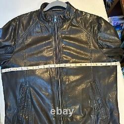 Hugo Boss Men 100% Authentic Black Soft Goat Leather Cafe Racer Biker Jacket 40R