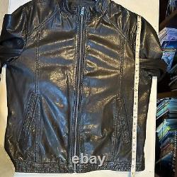 Hugo Boss Men 100% Authentic Black Soft Goat Leather Cafe Racer Biker Jacket 40R