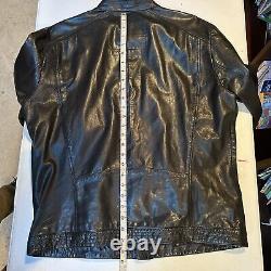 Hugo Boss Men 100% Authentic Black Soft Goat Leather Cafe Racer Biker Jacket 40R