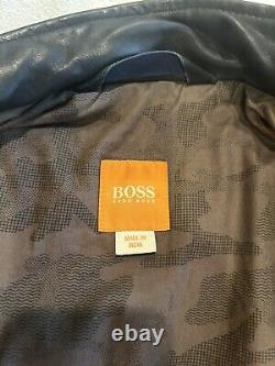 Hugo Boss Orange Men's size 44 Regular Black Lined Padded Leather Moto Jacket