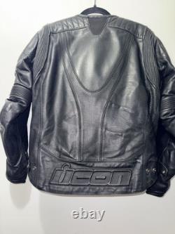 ICON Overlord Men's M Black Leather/Textile Foam Back Armor Motorcycle Jacket