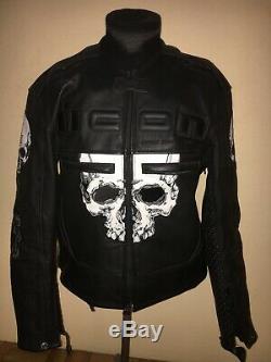 ICON SKULL Motorcycle Leather Jacket Sz L W New D30 Shoulder & Elbow Pads 8245