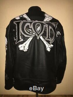 ICON SKULL Motorcycle Leather Jacket Sz L W New D30 Shoulder & Elbow Pads 8245