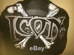 ICON SKULL Motorcycle Leather Jacket Sz L W New D30 Shoulder & Elbow Pads 8245