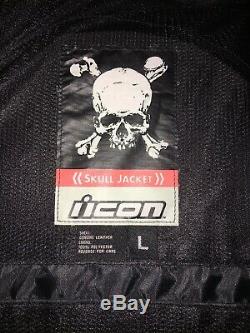 ICON SKULL Motorcycle Leather Jacket Sz L W New D30 Shoulder & Elbow Pads 8245