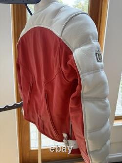 ICON Tuscadero Women's Motorcycle Leather Jacket Size M Red White Preowned