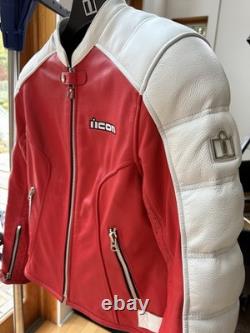 ICON Tuscadero Women's Motorcycle Leather Jacket Size M Red White Preowned