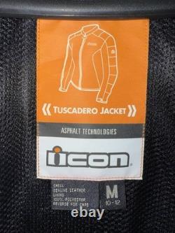 ICON Tuscadero Women's Motorcycle Leather Jacket Size M Red White Preowned