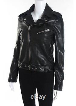 IRO Black Leather Long Sleeve Zipper Front Motorcycle Jacket Coat Sz EUR 36