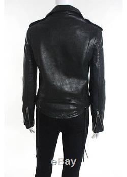 IRO Black Leather Long Sleeve Zipper Front Motorcycle Jacket Coat Sz EUR 36