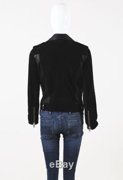 IRO Black Suede & Leather Trimmed Zip Up Moto Jacket SZ 36