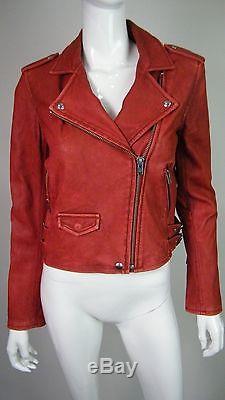 IRO Intermix Women's Ashville Red 100% Lamb Leather Motorcycle Jacket Size 42/10