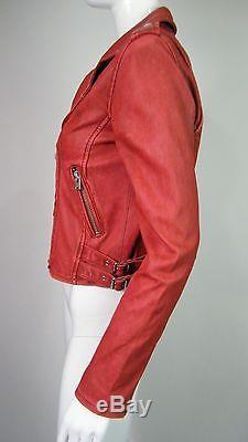 IRO Intermix Women's Ashville Red 100% Lamb Leather Motorcycle Jacket Size 42/10