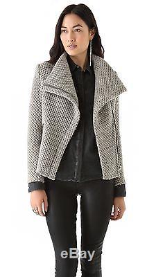 IRO Kristen Wool Honeycomb Leather Trim Moto Jacket 1 = Small S FR 36 / US 4