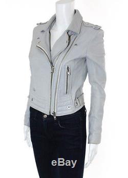 IRO Light Gray Leather Luiga Multi-Zipper Long Sleeve Motorcycle Jacket Sz IT 38