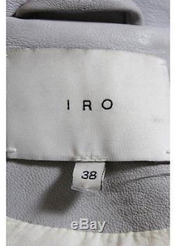 IRO Light Gray Leather Luiga Multi-Zipper Long Sleeve Motorcycle Jacket Sz IT 38