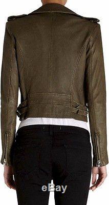 IRO Olive ASHVILLE Lamb Leather Moto Biker Jacket Coat Sz xs