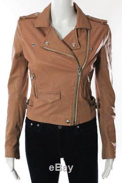 IRO Pink Leather Collared Long Sleeve Motorcycle Jacket Size 36