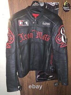 Icon DMH Daytona Mens Leather Motorcycle Jacket L Field Armor Impact Protector