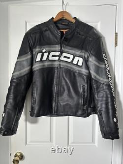 Icon Daytona Motorsports Black/gray Leather Jacket Size L Riding Street Gear