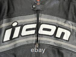 Icon Daytona Motorsports Black/gray Leather Jacket Size L Riding Street Gear