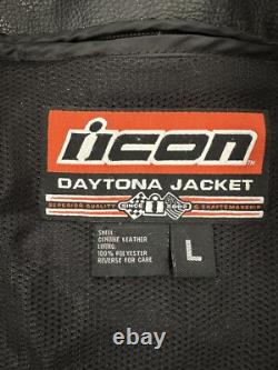 Icon Daytona Motorsports Black/gray Leather Jacket Size L Riding Street Gear