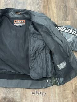 Icon Daytona Motorsports Black/gray Leather Jacket Size L Riding Street Gear
