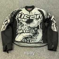 Icon Hooligan 2 Motorcycle Jacket Small Black White Skull Elbow Panels