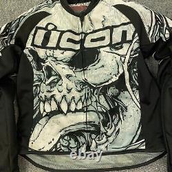 Icon Hooligan 2 Motorcycle Jacket Small Black White Skull Elbow Panels