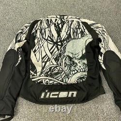 Icon Hooligan 2 Motorcycle Jacket Small Black White Skull Elbow Panels