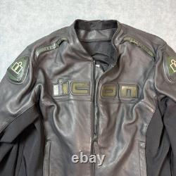 Icon Jacket Mens 4XL Black Leather Accelerant Motorcycle Padded Zip Pockets