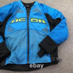Icon Jacket Mens Large Blue Mesh Textile Motorcycle Riding Contra 2 Armor Padded