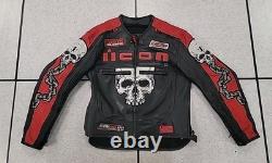 Icon Medium Men's SKULL Black & Red Leather Motorcycle Jacket. READ