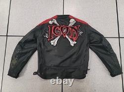 Icon Medium Men's SKULL Black & Red Leather Motorcycle Jacket. READ