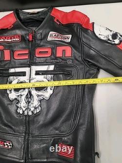 Icon Medium Men's SKULL Black & Red Leather Motorcycle Jacket. READ