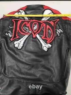 Icon Medium Men's SKULL Black & Red Leather Motorcycle Jacket. READ