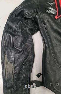 Icon Medium Men's SKULL Black & Red Leather Motorcycle Jacket. READ
