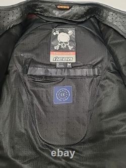 Icon Medium Men's SKULL Black & Red Leather Motorcycle Jacket. READ